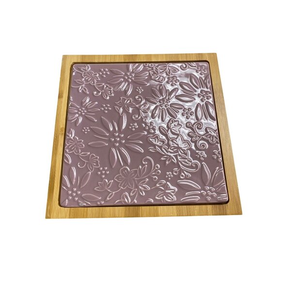 Temp-Tations by Tera Bamboo Serving Tray Set Floral Ceramic Insets - Picture 3 of 8